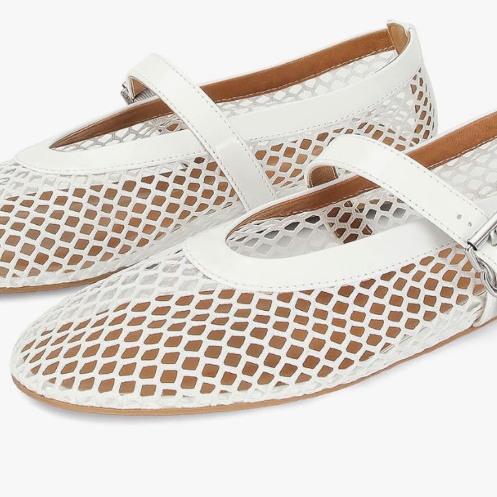 NWOT - Sz 7 - MICIFA White Mesh Ballet Flats Ballerina Flats Buckle Mary Jane
